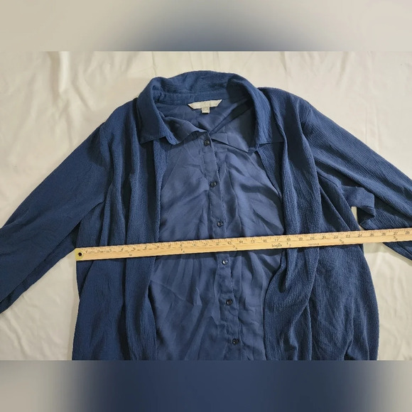 Valerie Stevens Navy Blue Blouse with attached Cardigan Long Sleeved Top - Picture 3 of 10